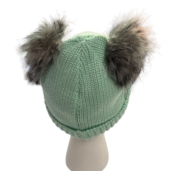 Columbia Mint Green Child’s Knit Acrylic Winter Hat w/Faux Fur OS New - Picture 3 of 7